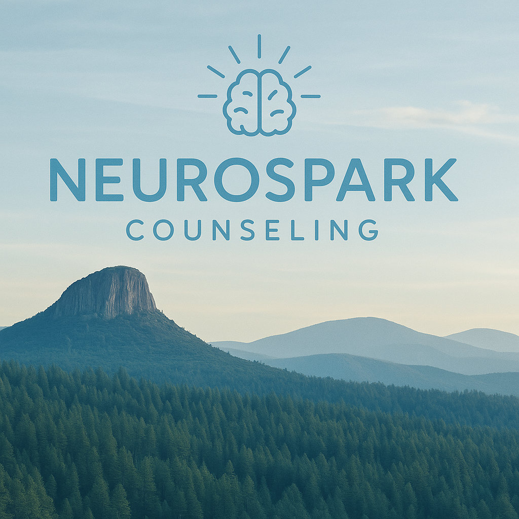 NeuroSpark Counseling - Mountain landscape with logo